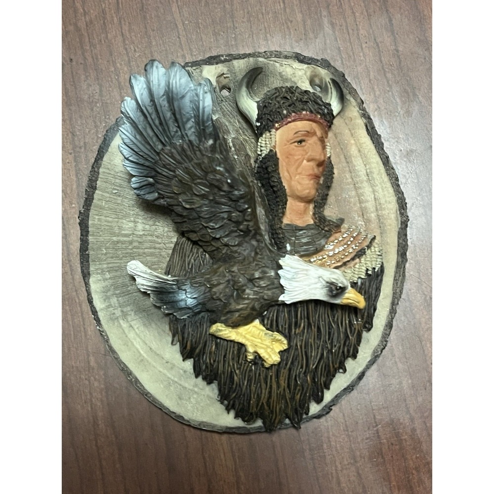 Vintage Native American Indian & Bald Eagle Wall Decor Ceramic Or Resin